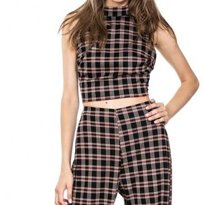2 PIECE PLAID CHECK SLEEVELESS TOP AND LONG PANTS